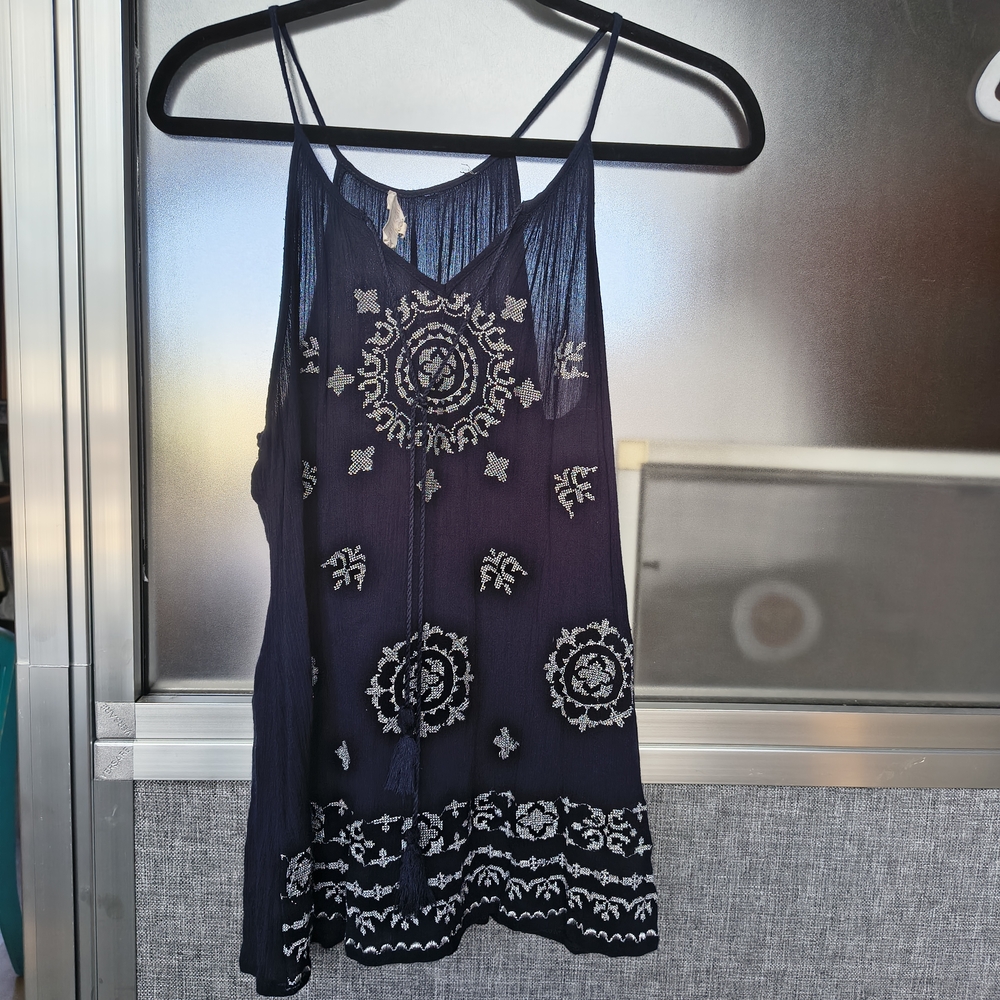Navy Blue With Silver Embroidered Women's Top